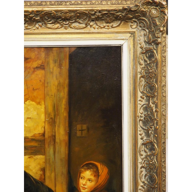 19th Century Oil on Canvas Painting, Children Playing in Winter, Alsace, France For Sale - Image 13 of 16