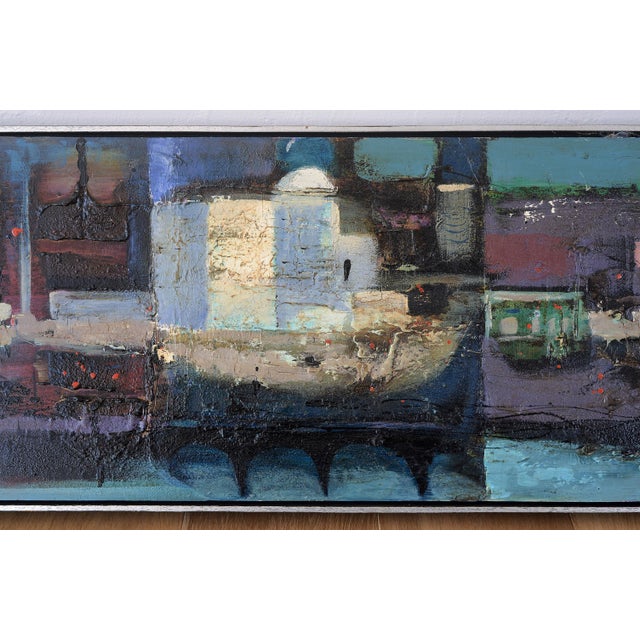 Blue 1960s Signed Mid Century Horizontal Abstract Painting For Sale - Image 8 of 15