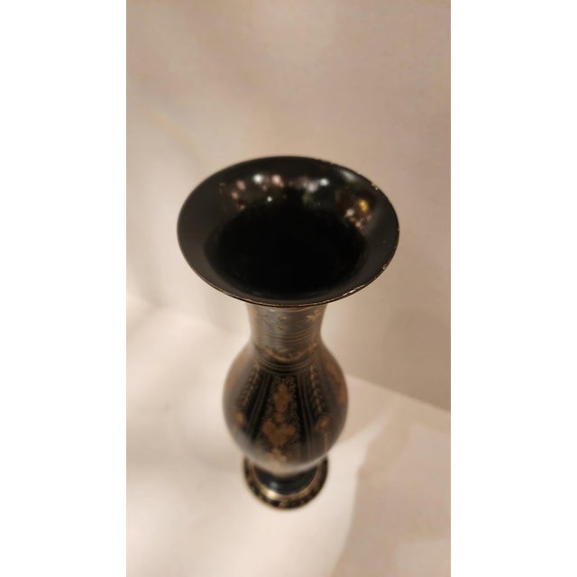 Metal Vintage Indian Engraved Floral Metal Vase For Sale - Image 7 of 7