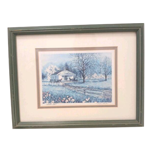 1950s Diane Phalen School's Out! Original Print 13x10 Matted Wooden Green Frame Amish