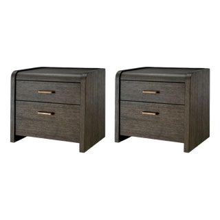 Mocha Oak Veneer Nightstands, Set of 2 For Sale