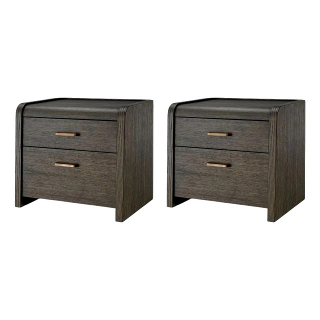 Mocha Oak Veneer Nightstands, Set of 2 For Sale