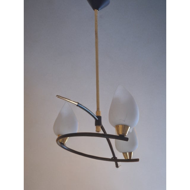 Black Mid-Century French 3-Light Chandelier attributed to Maison Arlus, 1950s For Sale - Image 8 of 8