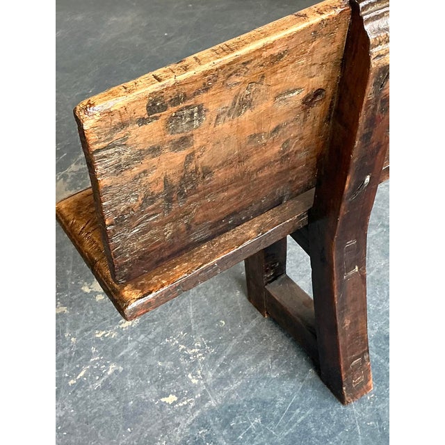 Vintage 18th Century Carved Plank Bench For Sale In West Palm - Image 6 of 12