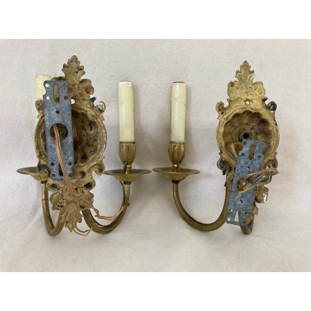 Metal Early 20th Century Neoclassical French Empire Bronze 2 Arm Electrified Wax Candle Wall Sconces - a Pair For Sale - Image 7 of 13