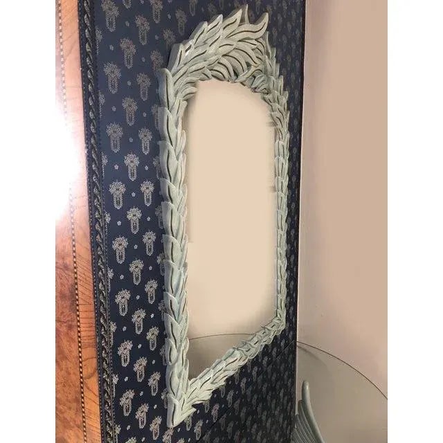 Console with hand-carved swan and mirror in greenish maple wood and gold leaf decorations Unic piece, hight italian...