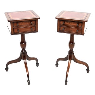 Antique Georgian Leather Top Side Tables, 1930, Set of 2 For Sale