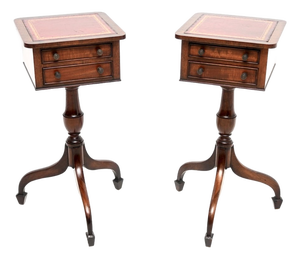 Antique Georgian Leather Top Side Tables, 1930, Set of 2