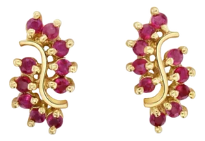 Swirly Ruby Earrings with 14k Yellow Gold Setting, 2 Pieces