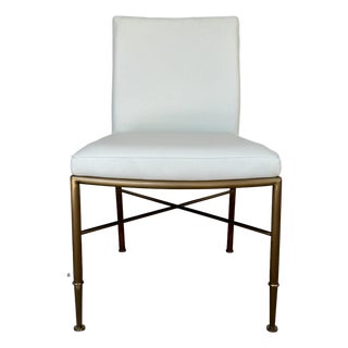 Revelation Modern Chippendale Antique Brass and Leather Side Chair For Sale