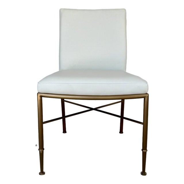 Revelation Modern Chippendale Antique Brass and Leather Side Chair For Sale