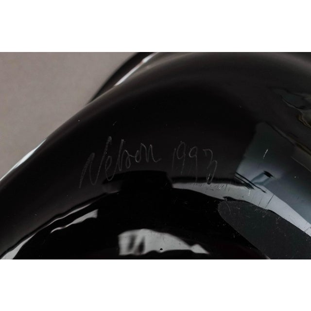 Black Stephen Nelson 1993 Signed Abstract Studio Art Glass Flute Centerpiece Bowl Vase For Sale - Image 8 of 8