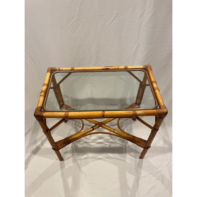 Mid Century Hollywood Regency Rattan Side Table For Sale - Image 4 of 9