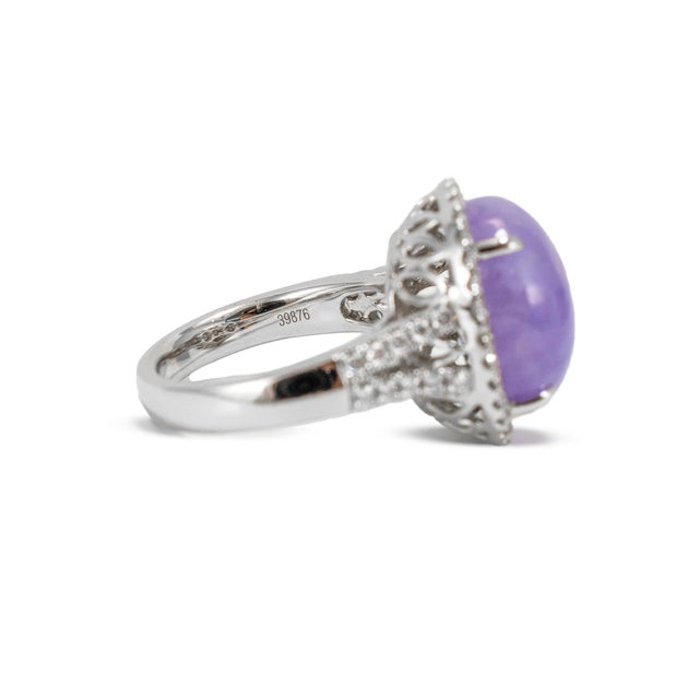 Modern 950 Platinum Gia Type a 10.09ct Purple Jade Halo Diamond Cocktail Ring Pendant, Size 6.75 For Sale - Image 3 of 10