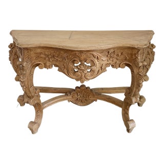Vintage Hand Carved Wood Console Table For Sale