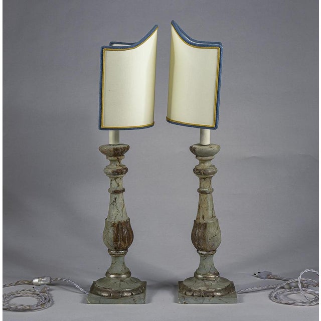 19th Century Candelabra Lamps in Lacquered Wood with Faux Marble Finish, Set of 2 For Sale - Image 5 of 8