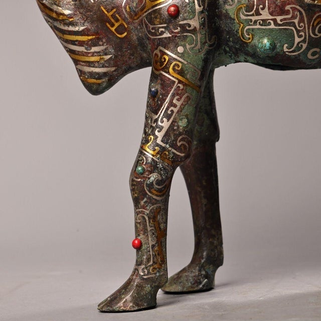 Pair of Antique Bronze Camels With Gold and Silver Inlay, 3600g Total For Sale - Image 9 of 10