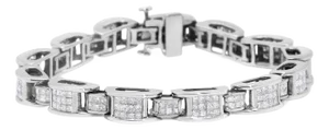 14K White Gold 5.0 Cttw Princess Cut Diamond Invisible Set Alternating Size D Shaped Links Tennis Br