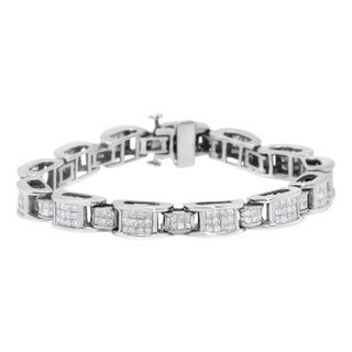 14K White Gold 5.0 Cttw Princess Cut Diamond Invisible Set Alternating Size D Shaped Links Tennis Bracelet (H-I Color, SI2-I1 Clarity) - 7â€ For Sale