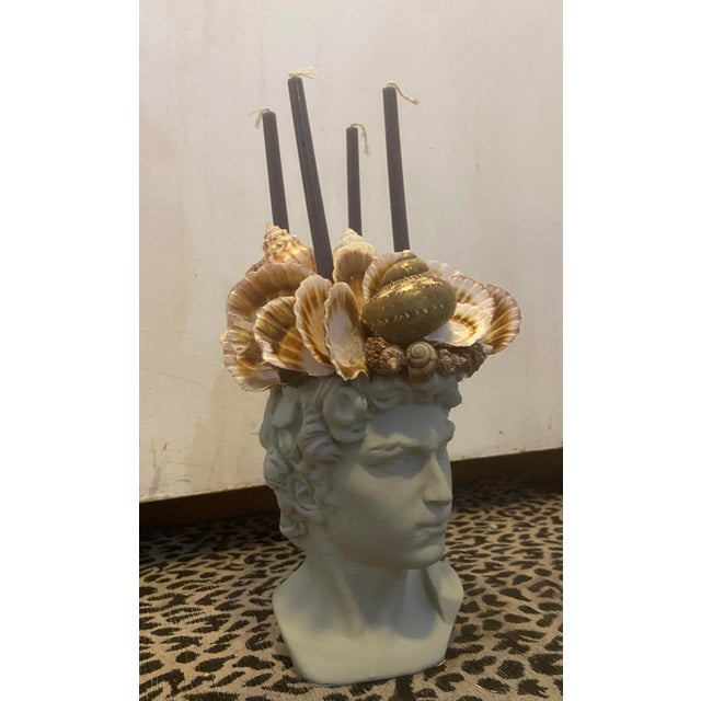 2020s Shell-Encrusted Bust in Farrow & Ball “Blue Gray” For Sale - Image 5 of 12