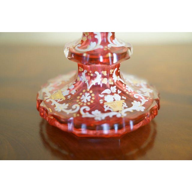 Glass Antique Bohemian Cranberry Glass Enameled Perfume Bottle, 19th. Century For Sale - Image 7 of 8