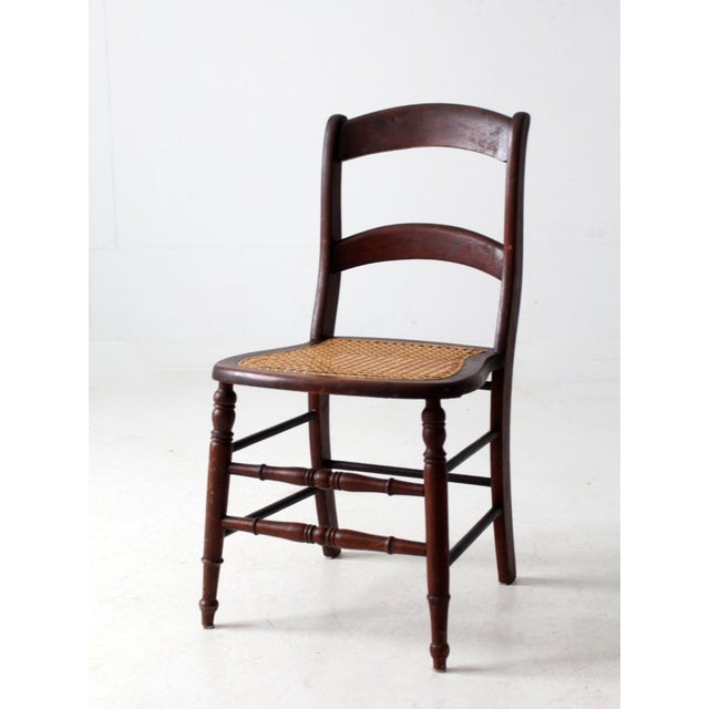 Antique American Cane Seat Ladder Back Chair For Sale - Image 4 of 14