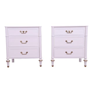 Baker Furniture French Regency Louis XVI White Lacquered Nightstands, Newly Refinished For Sale