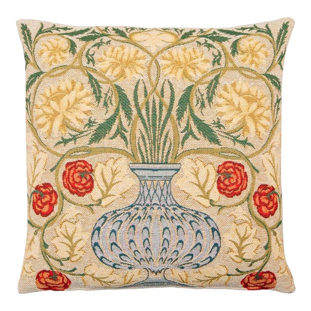 Morris Flowerpot Tapestry Cushion With Feather Filler - 46x46cm (18"x18") For Sale