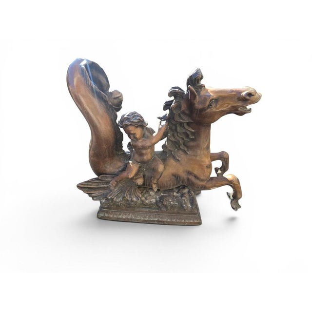 Mythological Sculptures Depicting Putti Riding Seahorses, 1950, Bronze, Set of 2 For Sale - Image 10 of 11