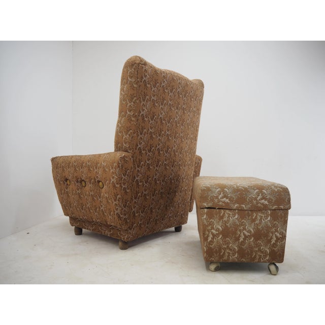 Brown Set of Armchair with Footstool, 1960s For Sale - Image 8 of 13