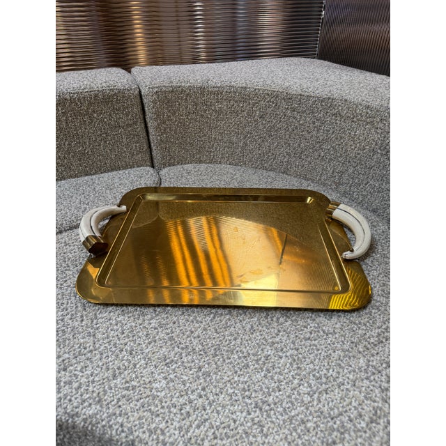 Italian Mid-Century Brass Serving Tray With Tusk Handles, 1970s For Sale - Image 4 of 7