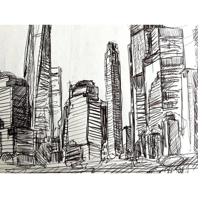 1990s Tom Christopher Expressionst Drawing of New York Skyline Pen and Ink. For Sale - Image 5 of 6