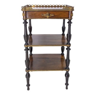 French Napoleon III Brass & Walnut Serving Table or Side Table, 1880 For Sale