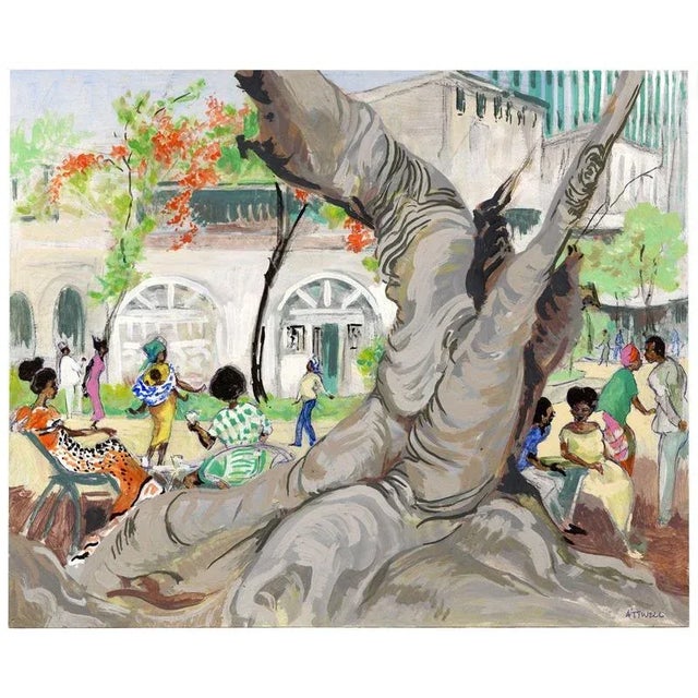 An original 1950s gouache painting, Ivy T. Attwell, Watching the World Go by, Africa.A wonderfully vibrant, large gouache...
