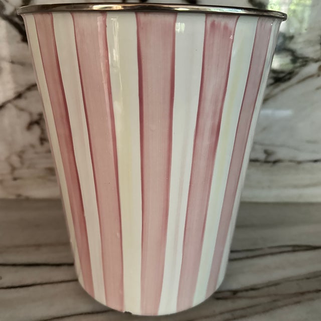 Farmhouse McKenzie Childs Enamel Wastebasket For Sale - Image 3 of 5