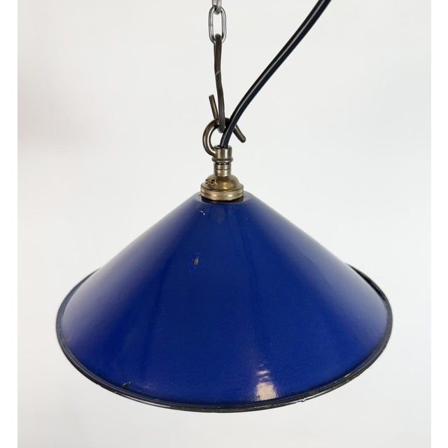 Metal Industrial Cobalt Blue Enamel Factory Pendant Lamp, 1950s For Sale - Image 7 of 16