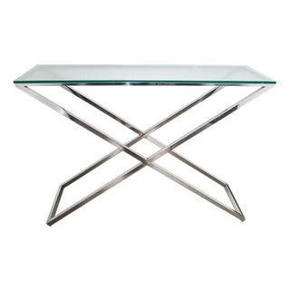 Modern Console Table in Chrome and Glass, 1990s For Sale