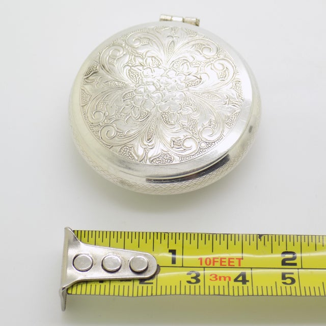 Vintage Italian Handmade Genuine Silver Ornated Flower Design Pill Snuff Trinket Box, Made in Alessandria For Sale - Image 11 of 11
