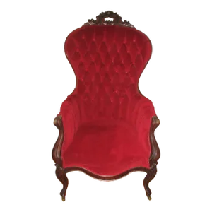 Late 19th Century Victorian Gentleman's Rococo Revival Style Velvet Upholstered Parlor Chair