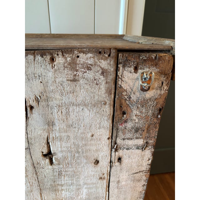 19th Century Primitive French Pine Hanging Cabinet, Original Painted Interior For Sale - Image 14 of 16
