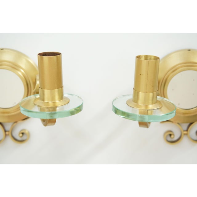 French Gilt-Bronze and Glass Sconces with Central Mirrors, 1940, Set of 2 For Sale - Image 6 of 10