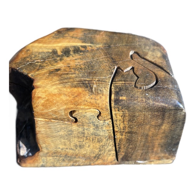 Richard Rothbard Hand Made Burl Wood Cat Puzzle Jewelry Box 20th Century For Sale