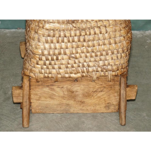 Wood Antique English Folk Art Woven Bee Skep in Primative Woven & Wooden Stand, 1880 For Sale - Image 7 of 12