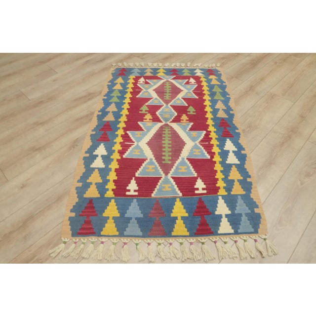1980s Traditional Blue Red Geometric Kilim For Sale - Image 12 of 12