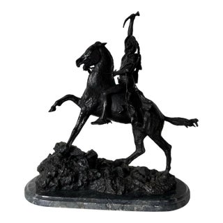 Vintage Frederic Remington “The Scalp” Bronze Sculpture on Marble Base For Sale