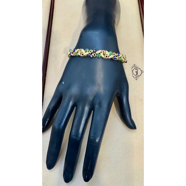 18 Karat Yellow Gold 30 Grams With Green and Blue Enamel Bracelet, 8 Inch Long For Sale In New York - Image 6 of 8