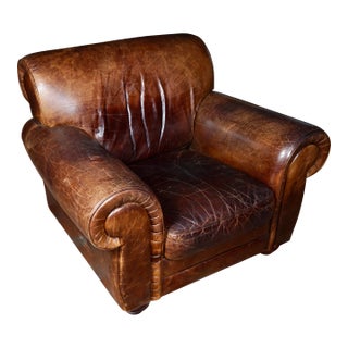 Vintage Natuzzi Italian Brown Leather Club Chair For Sale