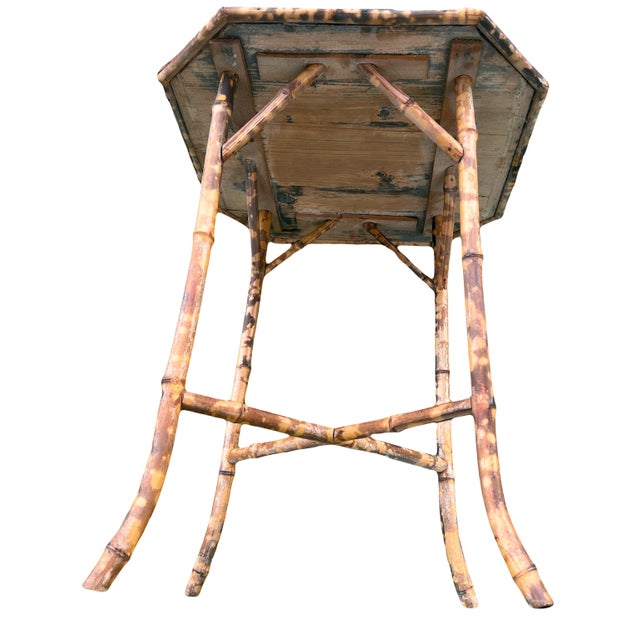 Victorian Late 19th Century Victorian Era Tiger Bamboo Wabi Sabi Naturally Distressed Octoganal Side Table For Sale - Image 3 of 7