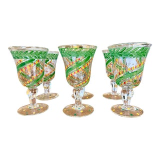 Vintage Vietri Hand-Painted Festive Glass Goblets - Set of Six For Sale