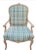 Wood Vintage Large Faux Bois Modern Plaid Green Blue Side Accent Chair For Sale - Image 7 of 11